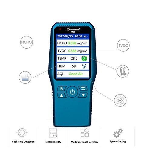 Umootek Indoor Air Quality Detector Accurate Testing Formaldehyde PM2.5/PM10 Monitor Laser Smog Table Meter TVOC Tester Temperature and humidity detector (black)
