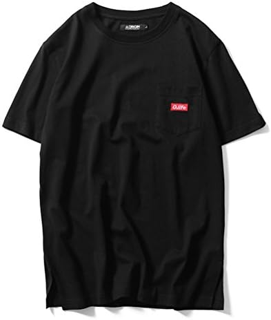 Origin Men Youth Round Neck Simple Embroidery Fashion Trend Cotton T-shirt Black L