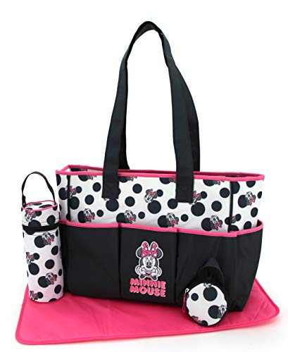 pink and black minnie mouse diaper bag