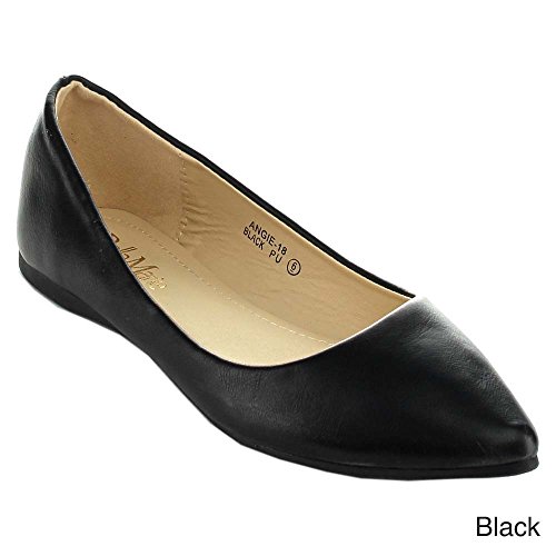 Bella Marie BellaMarie Angie18 Women's Classic Pointy Toe Ballet Flat Shoes,7 B(M) US,Black