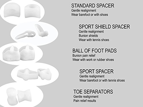 Bitly Toe Separators, Bunion Relief and Ball of Foot Cushions Kit-5 Pairs of BunionPals and Metatarsal Pads