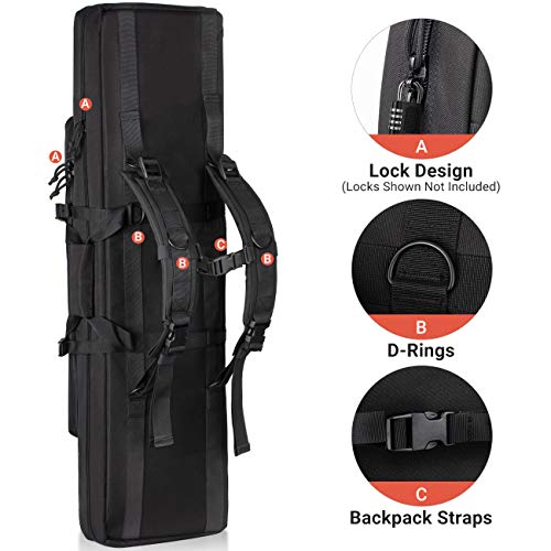 HUNTSEN Tactical Double Long Rifle Pistol Gun Bag Firearm Transportation Case Double Rifle Bag Outdoor Tactical Carbine Cases Water Dust Resistant Long Gun Case Bag (Black, 42")