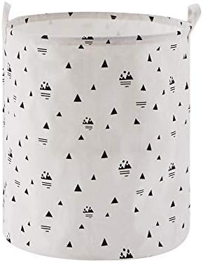 Furlinic Large Laundry Baskets,Collapsible Dirty Clothes Stand Storage Hampers,Foldable Waterproof Round Inner Drawstring Clothing Bins-Black Triangles(45 L).