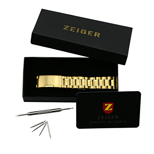 ZEIGER Men B007 Replacement Metal Wrist Watch Band (Stainless Gold 18mm)