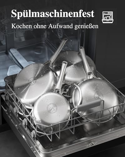 SNOWCLAD 2026 New Model Stainless Steel Pan Set 3-Piece 20 + 24 + 28 cm, Stainless Steel Pan Uncoated, Pan Induction, Universal Pan, Suitable for All Hob Types, Oven and Dishwasher Safe, PFOA-Free