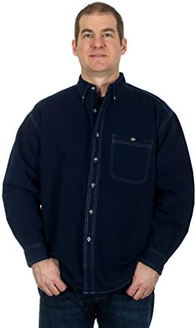 Men's Dark Blue Denim Long Sleeve Button Down Shirt (X-Large)