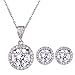 AMYJANE Crystal Jewelry Set Bride Bridesmaid- Sterling Silver Round Cubic Zirconia Crystal cz Bridal Pendant Necklace Earrings Set for Women Party Prom