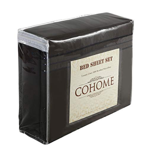 COHOME Queen Bed Sheets Set 4 Piece, Microfiber 1800 Thread Count Luxury Egyptian Sheets-Stain Wrinkle Fade Resistant, Hypoallergenic 16 inch Deep Pocket Bedding Set (Dark Grey) - Thumbnail 7