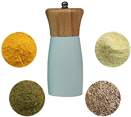 Wisfruit Pepper Grinder, Wooden Pepper Mill Manual Adjustable Coarseness Pepper Shakers Salt Grinder (Mint Green, S-FBA)