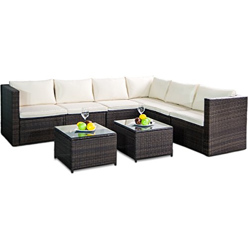Leisure Zone Rattan Patio Furniture Set Wicker Sofa Cushioned Sectional Furniture Set Garden Pat ...