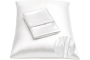 BLISSFORD Satin Pillowcase with Zipper for Hair and Skin Care, Feels Soft and Cool Like a Silk Pillowcase, White Satin Pillow Cases 2 Pack, Slik Pillow Cover, Standard Size - Set of 2