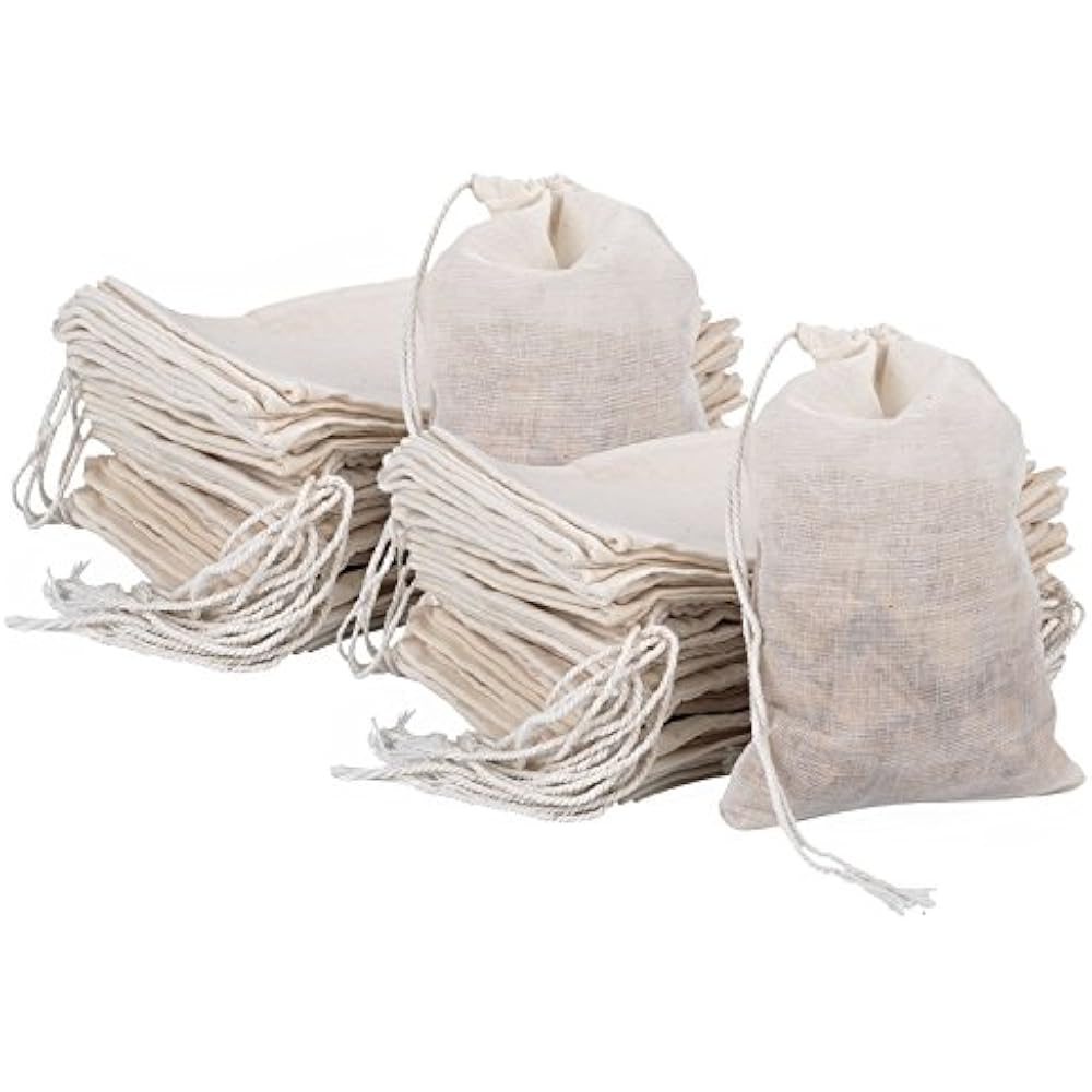 100 Pieces Drawstring Cotton Bags Muslin (4 X 6 Inches) Health