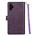 FLYEE Case Compatible with Galaxy Note 10 Plus (6.8 inch,Released 2019),Wallet Case for Women and Girls with Card Holder,10 Card Slots Flip PU Leather Zipper Protective Case with Wrist Strap -Purple