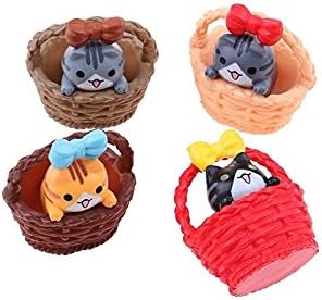 Rosetreee Bonsai Ornament 4 PCS Miniature Basket Cats Dollhouse Ornaments Micro-landscape DIY Garden Home Decor (Colorful) Landscape Decoration