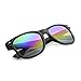 zeroUV Flat Matte Reflective Mirror Color Lens Large Horn Rimmed Style Sunglasses - UV400 (Soft Finish | Black/Rainbow)
