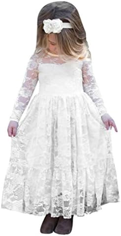 Princess Dress,Kstare Kids Child Girls Long Sleeve Lace Floral Print Wedding Party Dresses Clothes (3T, White)