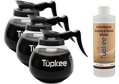 Glass Coffee Pots Decanter Carafe -Glass, 64 oz. 12-Cup, Set of 3 Black Handle + BONUS + Tupkee Coffee Machine Descaler & Cleaning Solution – For Drip Coffee Maker, Espresso and Keurig Coffee Machines - Thumbnail 6