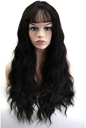 Cherryi Ultra-thin bangs Long Curly Wig Synthetic Wigs gray Black Pink 26inch High,Natural Black,26inches