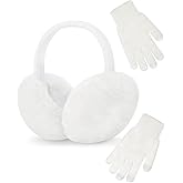 YSense Winter Earmuffs Ear Warmers for Women Fur Adjustable Foldable Ear Muffs Gloves White Earmuffs Gifts