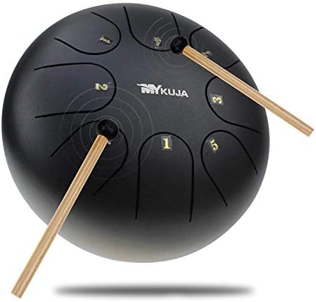 MYKUJA Mini Tongue Drum Steel Pan Drum 8 Notes 10 Inches Percussion Tongue Drum great for Camping, Yoga, Meditation, Music Therapy with Padded Travel Bag(Square Black)