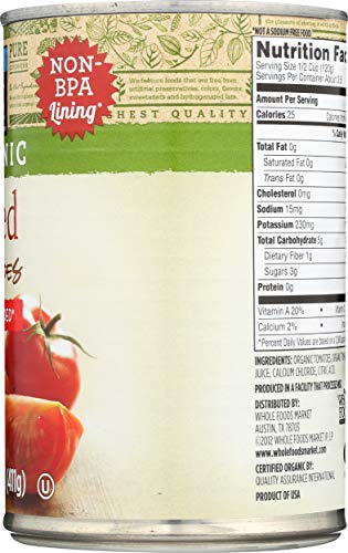 365 by Whole Foods Market, Organic Diced Tomatoes No Salt Added, 14.5 Ounce