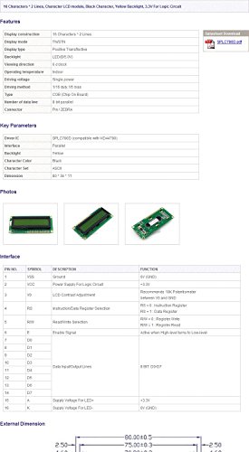 Waveshare LCD1602 (3.3V Yellow Backlight) 16 Characters 2 Lines 1602 LCD LCM Display Module TN/STN Black Character