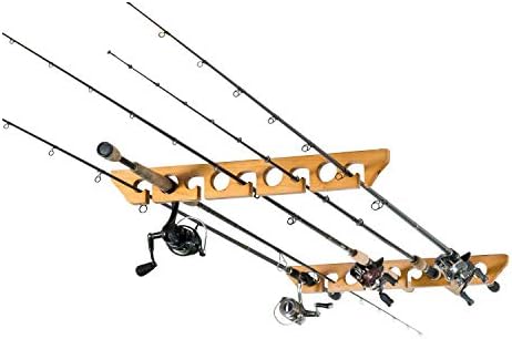 Organized Fishing Solid Pine Horizontal Ceiling Rack for Fishing Rod Storage, Holds up to 9 Fishing Rods, CPR-011