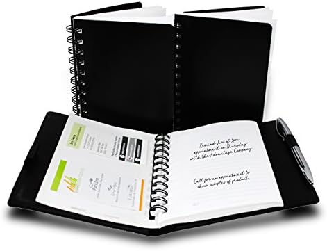 CardNoter Business Card Organizer – Executive Style, 3 Notebooks and 1 Reusable Hard Cover, Pen Loop/Closure, Premium Pen Included.