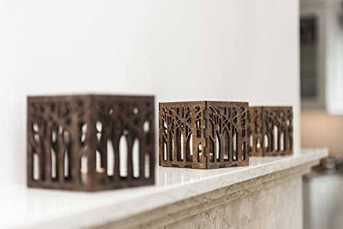Wooden Candle Lantern 4.3x4.3x4.3 inches - Wooden Candle Holder - Rustic Candle Holder - Brown Lasercut Candle Holder - Wooden Tealight Lantern - Thumbnail 3