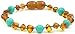 Baltic Amber Teething Bracelet / Anklet {0056} Mixed with Turquoise Beads - 5.5 inches - Amber Jewelry - Hand-Made from Natural Baltic Amber Beads (5.5 inches (14 cm), Cognac / Turquoise (Green))