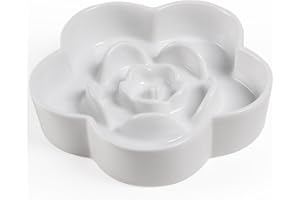 WoofinPets Ceramic Slow Feeder Dog/Cat Bowl, Anti-Choking Slow Food Bowls, 8" 11.3oz Slow Feeder for Medium, Large Breeds, Plum Puzzle Design, Non-Slip Silicone, Dishwasher and Microwave Safe, White