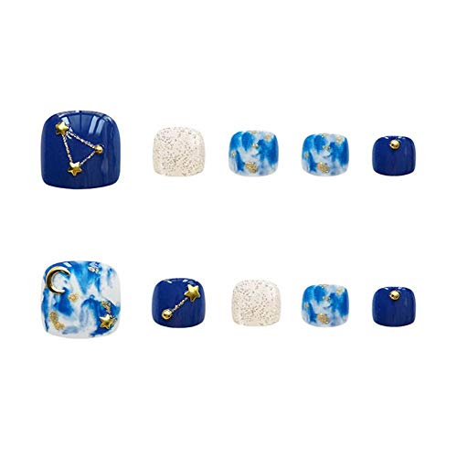 YONAIL 24pcs/set Short Glitter False Toenails with Glue Press On Toenails for Women Acrylic Fake Toenails Full Cover Artificial Feet Nails Pedicure