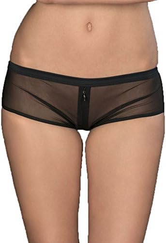 nuoke Women Sexy Panty Black Zipper Back Lace Transparent Undewear (Black A)
