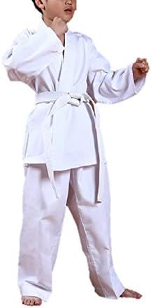 Kurop Sports White Martial Art Karate Uniform with White Belt for Kids (120cm(47.2in))