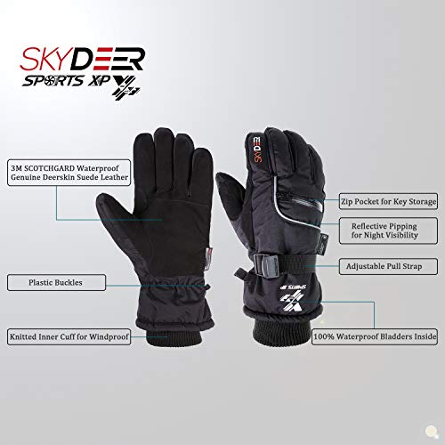 SKYDEER Waterproof Genuine Deerskin Suede Leather Ski Gloves (SD8650T/S)