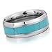 INBLUE Men,Women's Tungsten Ring Band Simulated Turquoise Silver Tone Blue Comfort Fit Wedding