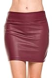 Casual Slim Solid Tight Short Faux Leather Bodycon Sexy Mini Skirt (Burgundy, Small)