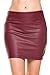 Casual Slim Solid Tight Short Faux Leather Bodycon Sexy Mini Skirt (Burgundy, Small)