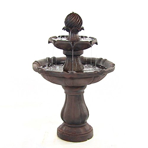 Sunnydaze Two Tier Solar-Power Outdoor Water Fountain, Black Finish, 35 Inch Tall