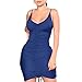 Tengo Women Casual Sling V-Neck Ruched Dress Sexy Party Straps Dresses(Navy,S)