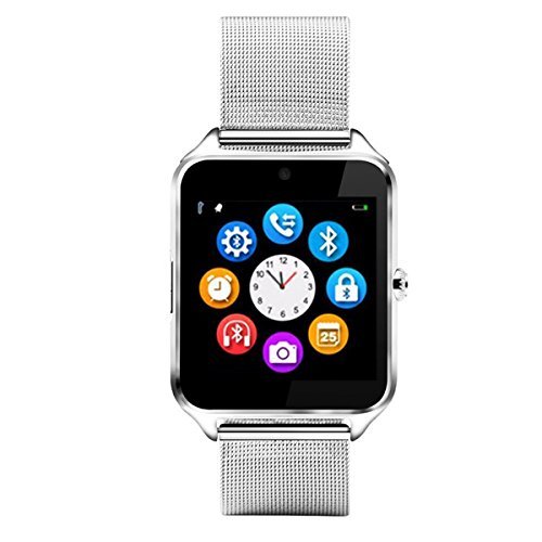 Smart Watch,RabbyRock Bluetooth Smart Watch Touch Screen Cell Phone Watch with SIM TF Card Slot SmartWatch Pedometer Sleep Monitor Remote for IOS & Android (z60 siliver)