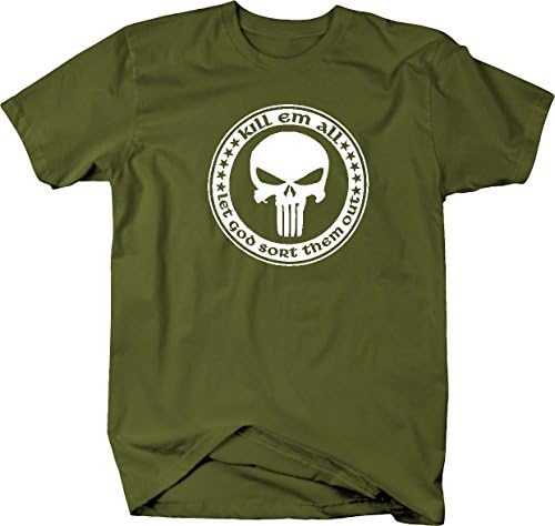 Lifestyle Graphix Kill Em All Let God Sort Them Out Punisher Skull Military T Shirt