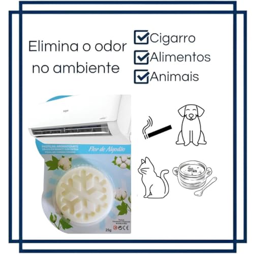 Pastilha Bactericida Aromatizante para Ar Condicionado Split – FLOR DE ALGODÃO (25g) Higienizadora Ação Neutralizadora de odores Aroma Contínuo ELIMINA MAU CHEIRO