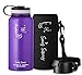 Swig Savvy Sports Water Bottle, Vacuum Insulated Stainless steel, Double Wall, Wide mouth 2 Leakproof Lids, Storage Sleeve - 32oz (Purple)