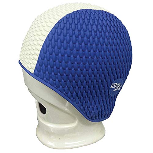 Blue Reef Bubble Combo Pimple Effect Two Solid Colour Stripe Unisex Classic Retro Swimming Hat Swim Cap One Size Adults (Blue/Cream)