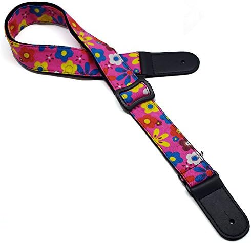 Ukuee Colorful Hawaiian Ukulele Strap Ukulele Belt For Soprano Concert Tenor Instruments with Leather Ends (Pink Flower)