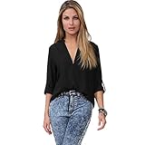 Sunnow Womens Long Sleeve V Neck Zipper Sexy Chiffon Pullover T-shirt Blouse