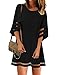 LookbookStore Women Casual Crewneck Mesh Panel 3/4 Bell Sleeve Loose Tunic Dress