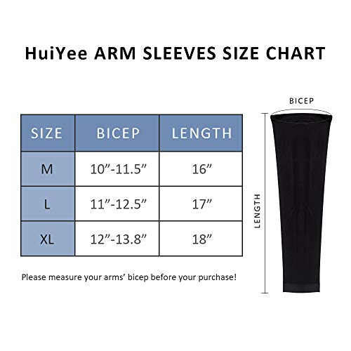 HuiYee Compression Arm Warmers for Outdoor Sports Arm Sleeves with Anti-Slip Design (3 Sizes, Pack of 1 Pair)