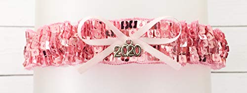 Sexy Light Pink Prom Garter - Satin Pink Wedding Bridal Garter - 2020 Silver Charm Prom Garters - Pink Sequin